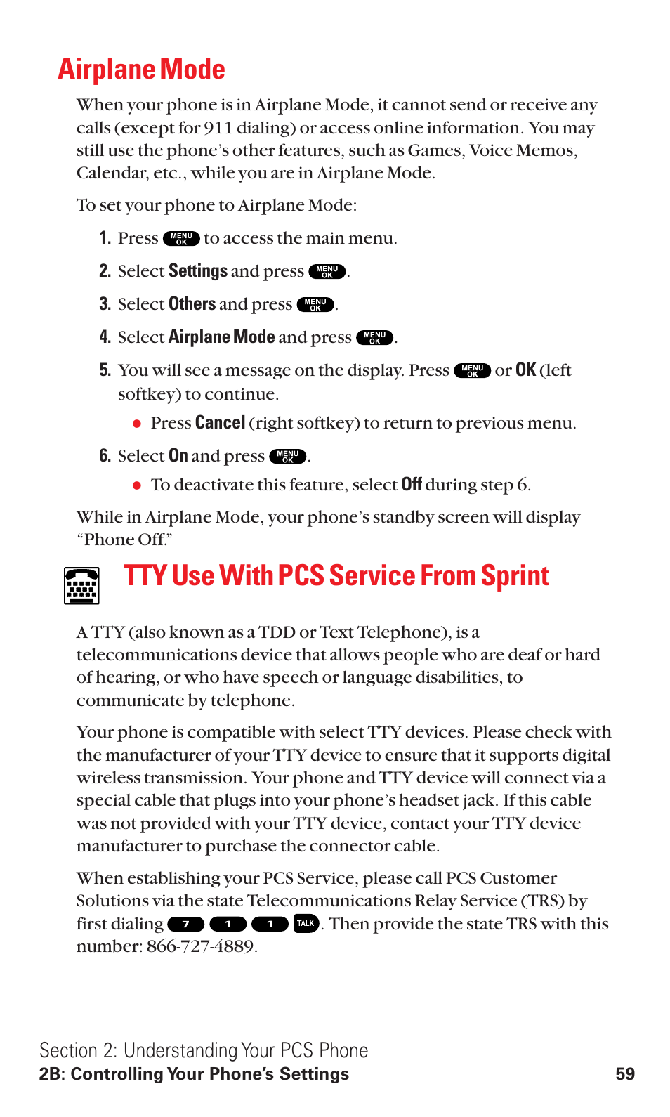 Airplane mode, Tty use with pcs service from sprint | Sanyo VM4500 User Manual | Page 71 / 244