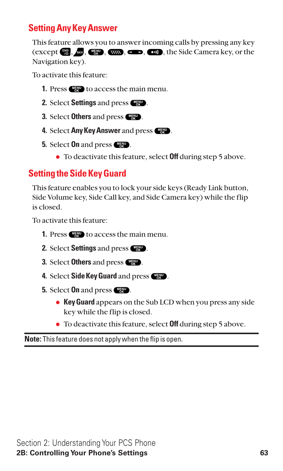 Setting any key answer, Setting the side key guard | Sanyo VM4500 User Manual | Page 75 / 244