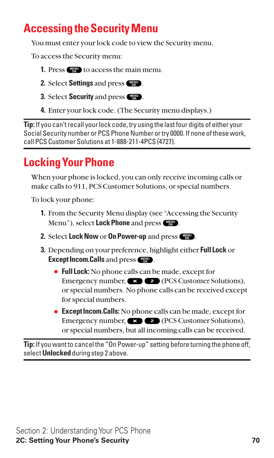 Accessing the security menu, Locking your phone | Sanyo VM4500 User Manual | Page 82 / 244