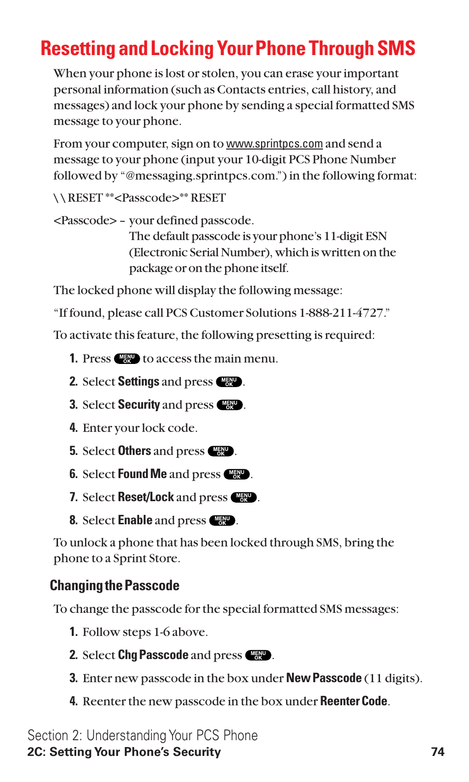 Resetting and locking your phone through sms | Sanyo VM4500 User Manual | Page 86 / 244