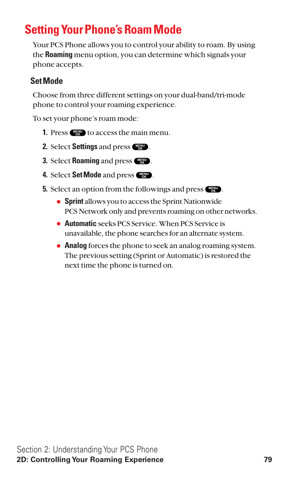 Setting your phone’s roam mode, Set mode | Sanyo VM4500 User Manual | Page 91 / 244