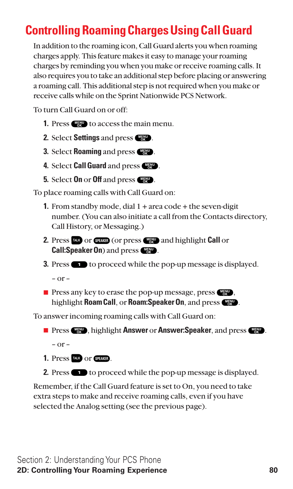 Controlling roaming charges using call guard | Sanyo VM4500 User Manual | Page 92 / 244