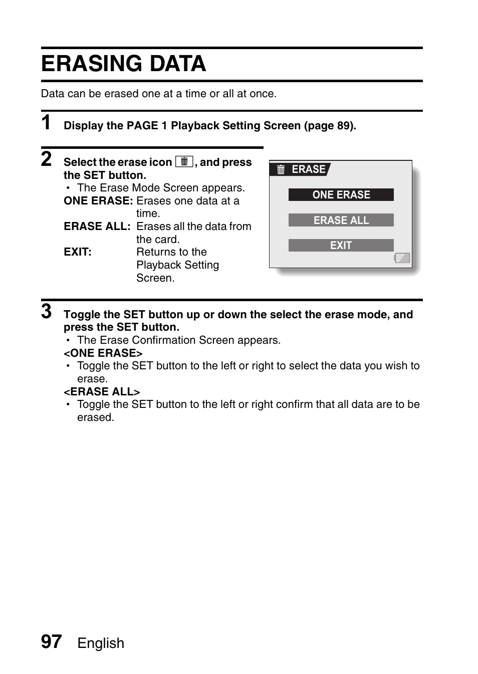 Erasing data | Sanyo VPC-HD1E User Manual | Page 103 / 200