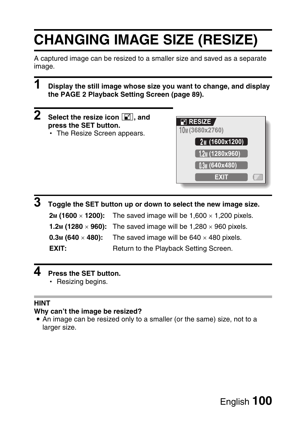 Changing image size (resize), English | Sanyo VPC-HD1E User Manual | Page 106 / 200