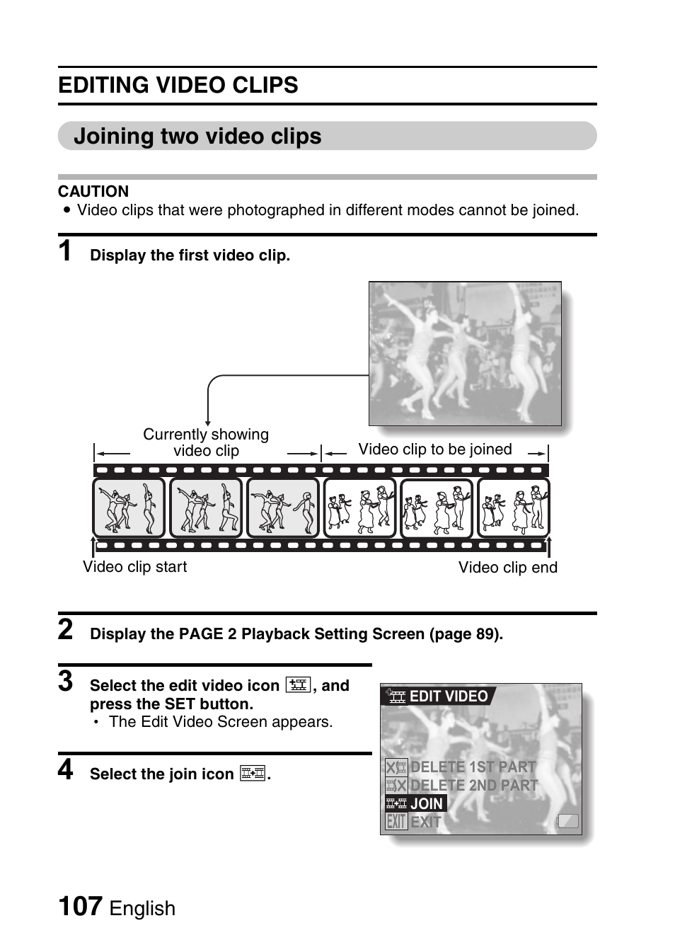 Editing video clips joining two video clips | Sanyo VPC-HD1E User Manual | Page 113 / 200