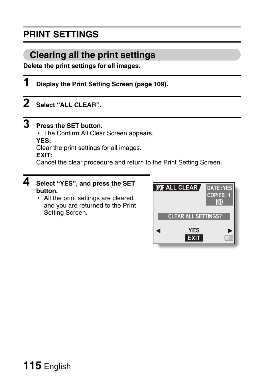 Print settings clearing all the print settings | Sanyo VPC-HD1E User Manual | Page 121 / 200