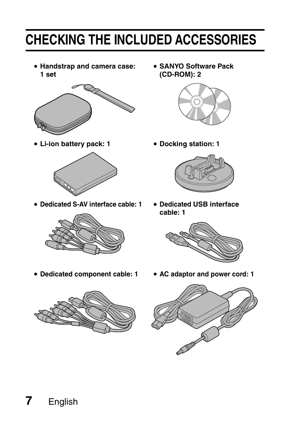 Checking the included accessories, English | Sanyo VPC-HD1E User Manual | Page 13 / 200