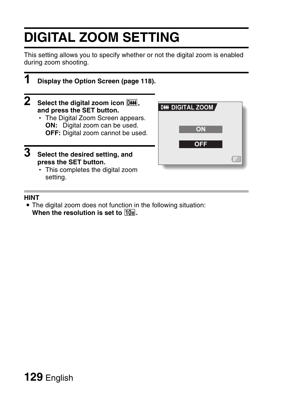 Digital zoom setting | Sanyo VPC-HD1E User Manual | Page 135 / 200