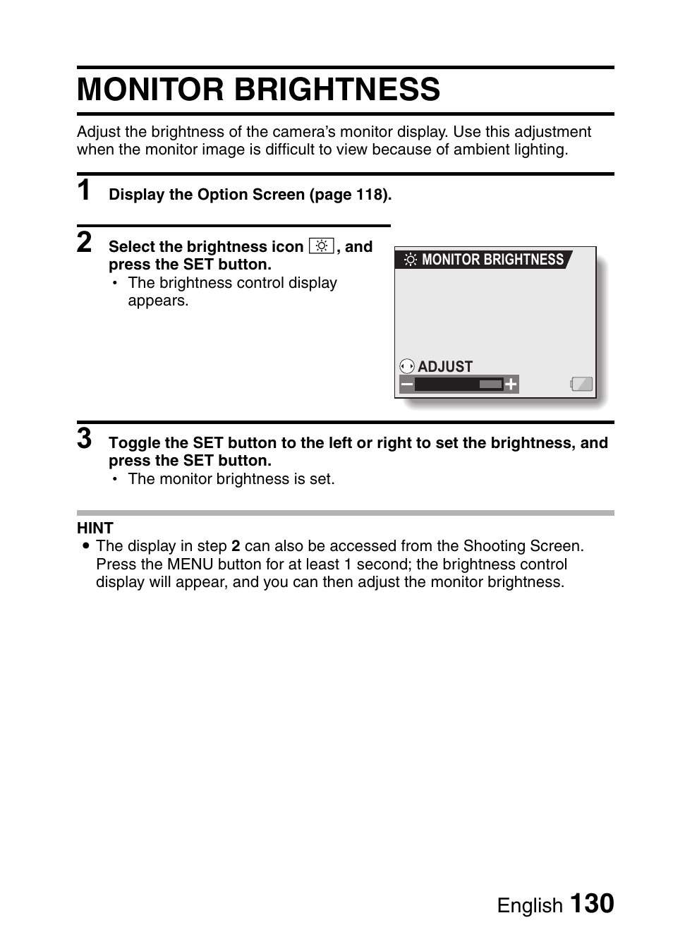 Monitor brightness | Sanyo VPC-HD1E User Manual | Page 136 / 200