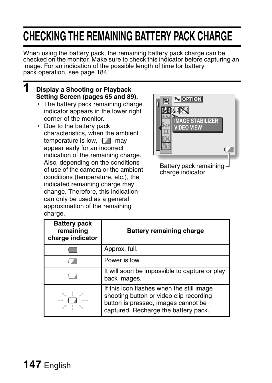 Checking the remaining battery pack charge, English | Sanyo VPC-HD1E User Manual | Page 153 / 200