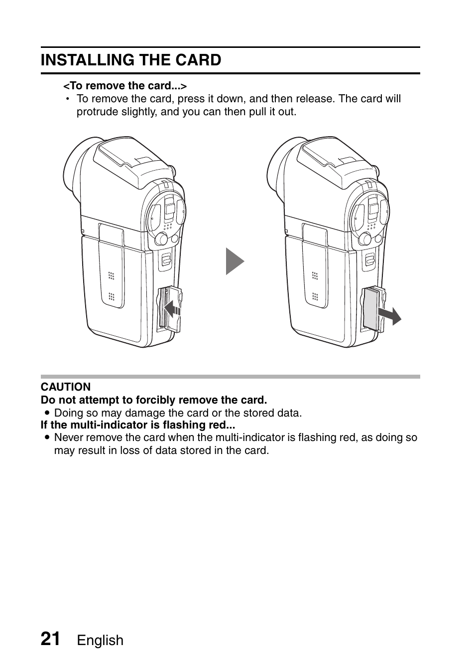 Installing the card, English | Sanyo VPC-HD1E User Manual | Page 27 / 200