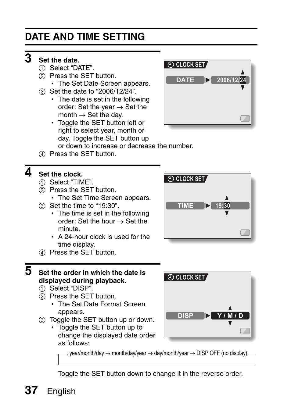 Date and time setting, English | Sanyo VPC-HD1E User Manual | Page 43 / 200