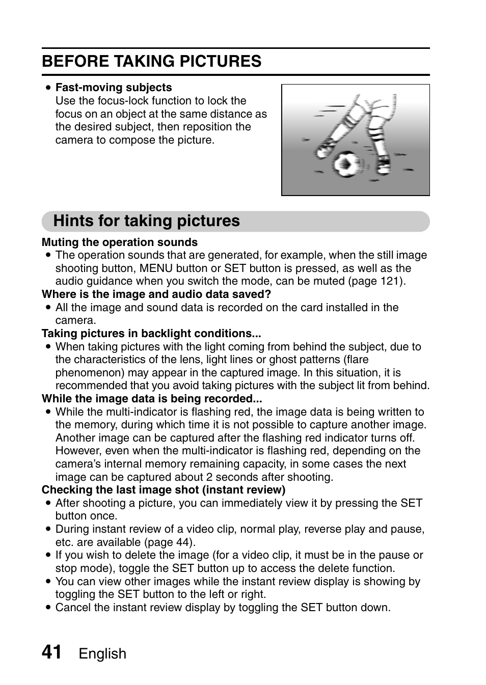 Before taking pictures, Hints for taking pictures, English | Sanyo VPC-HD1E User Manual | Page 47 / 200