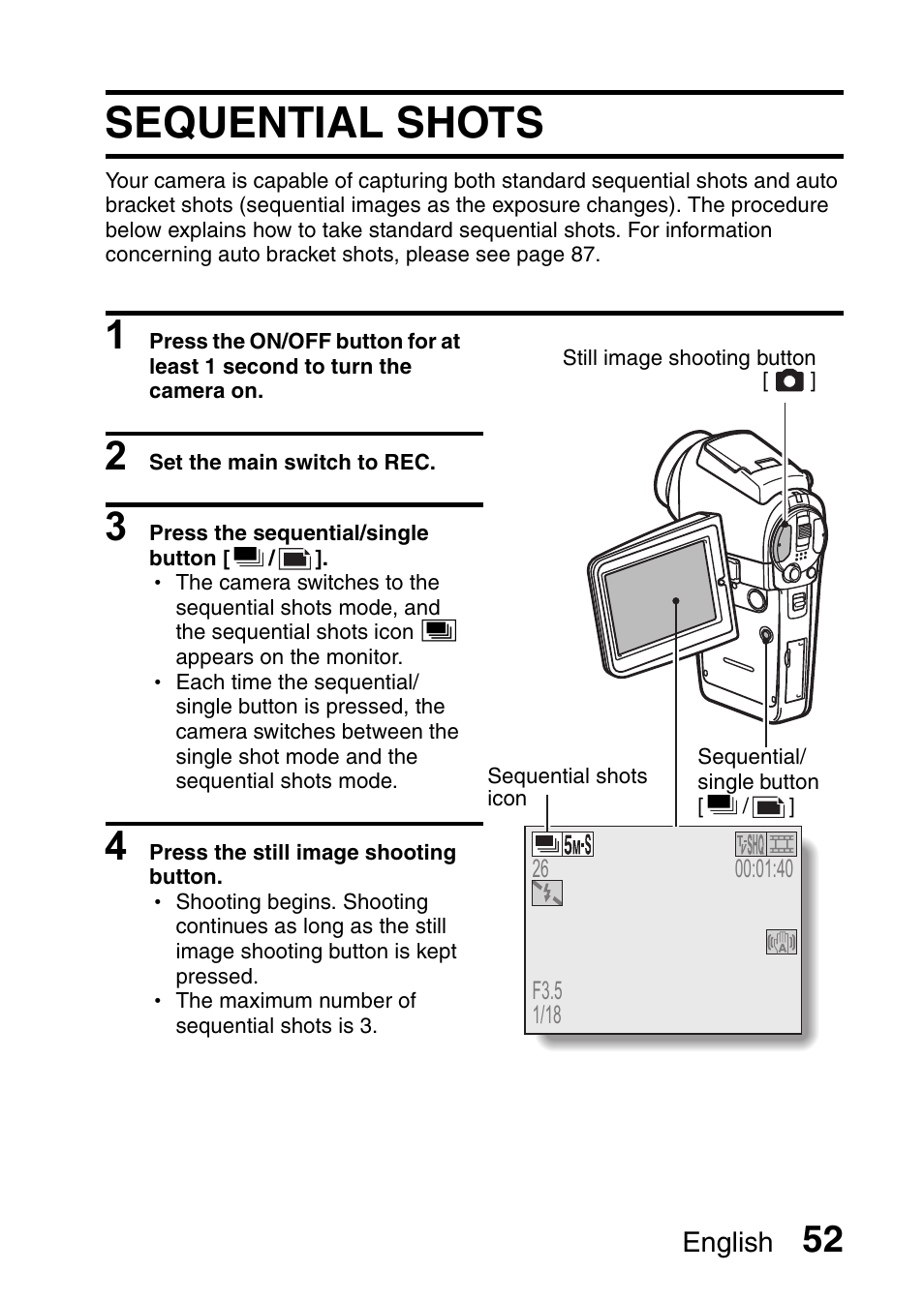 Sequential shots | Sanyo VPC-HD1E User Manual | Page 58 / 200