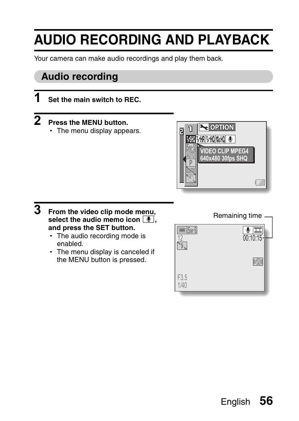 Audio recording and playback | Sanyo VPC-HD1E User Manual | Page 62 / 200