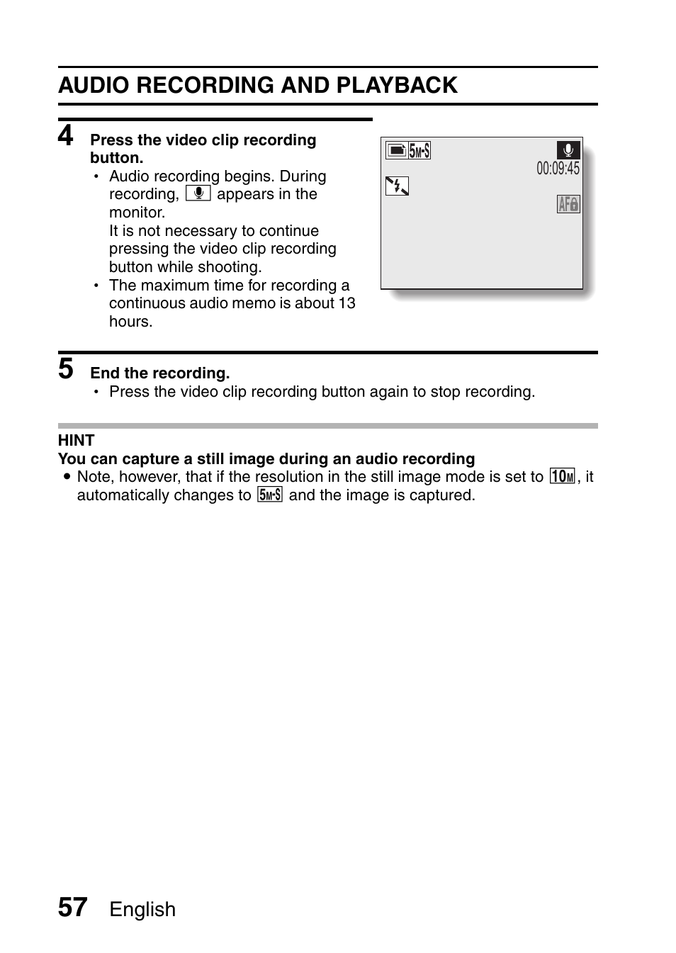 Audio recording and playback | Sanyo VPC-HD1E User Manual | Page 63 / 200