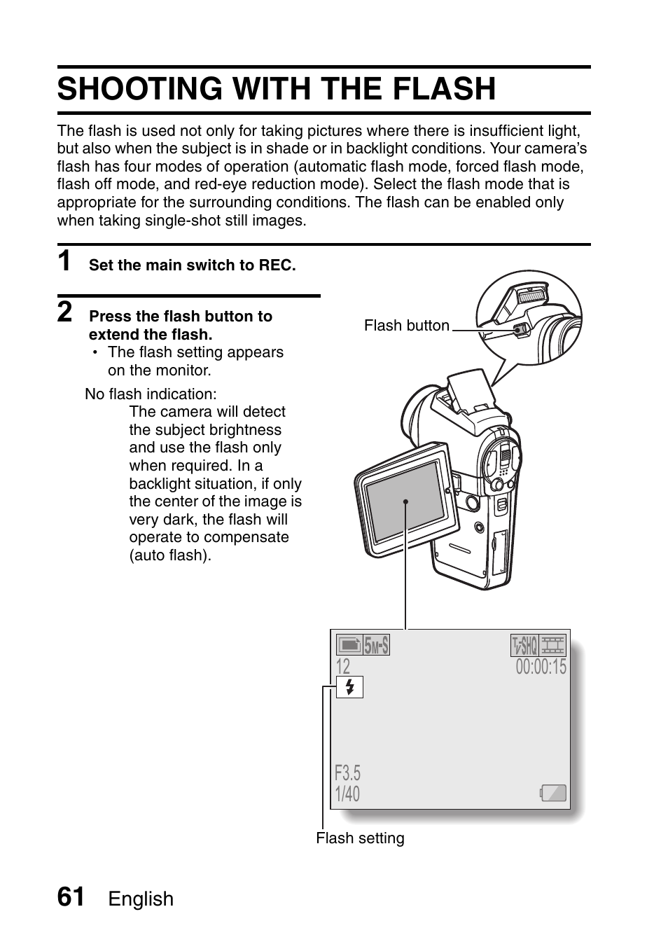 Shooting with the flash | Sanyo VPC-HD1E User Manual | Page 67 / 200