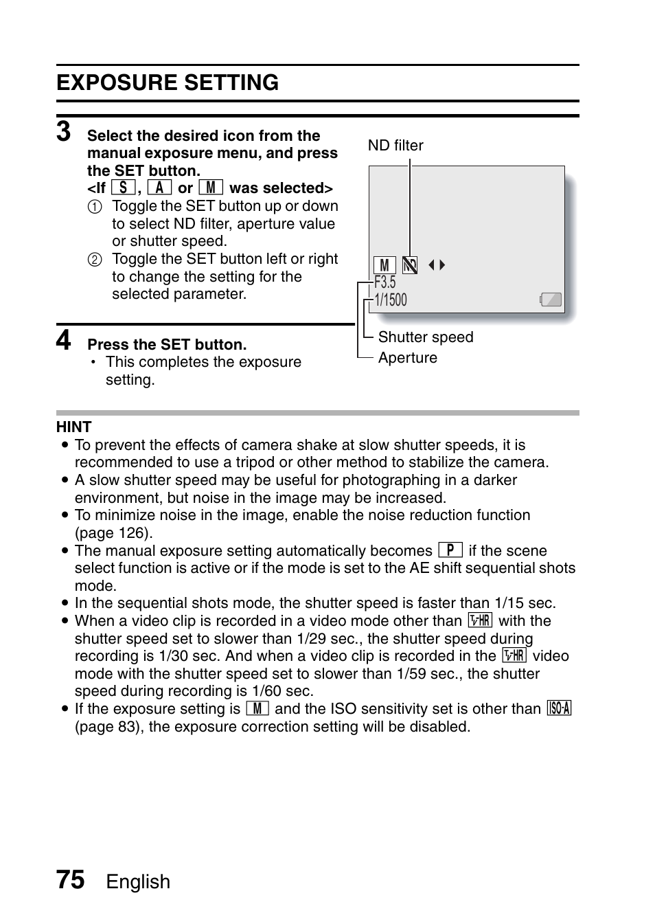 Exposure setting, English | Sanyo VPC-HD1E User Manual | Page 81 / 200