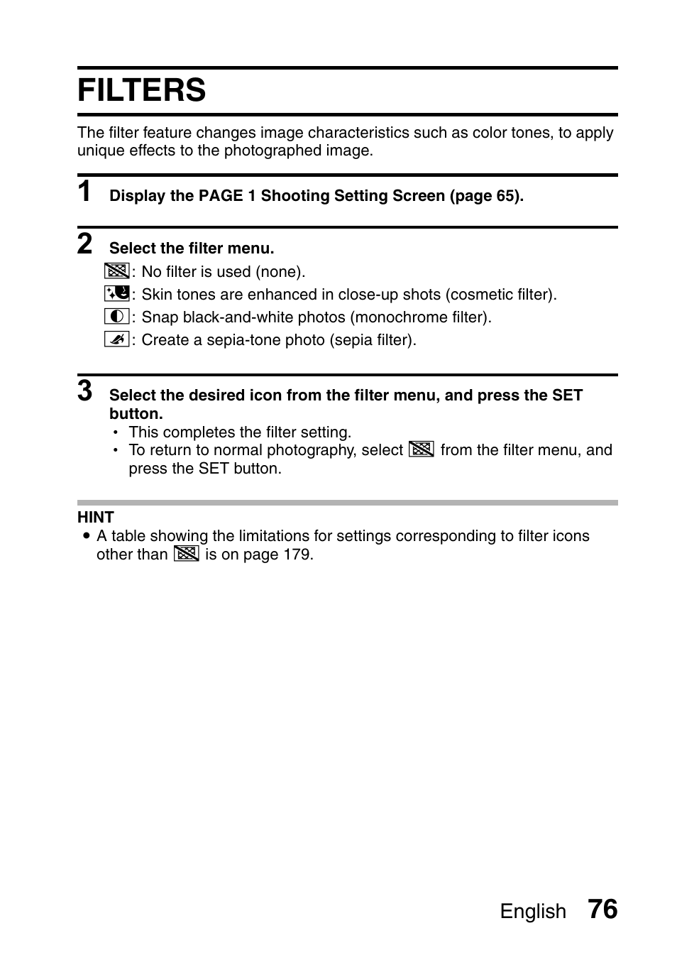 Filters | Sanyo VPC-HD1E User Manual | Page 82 / 200