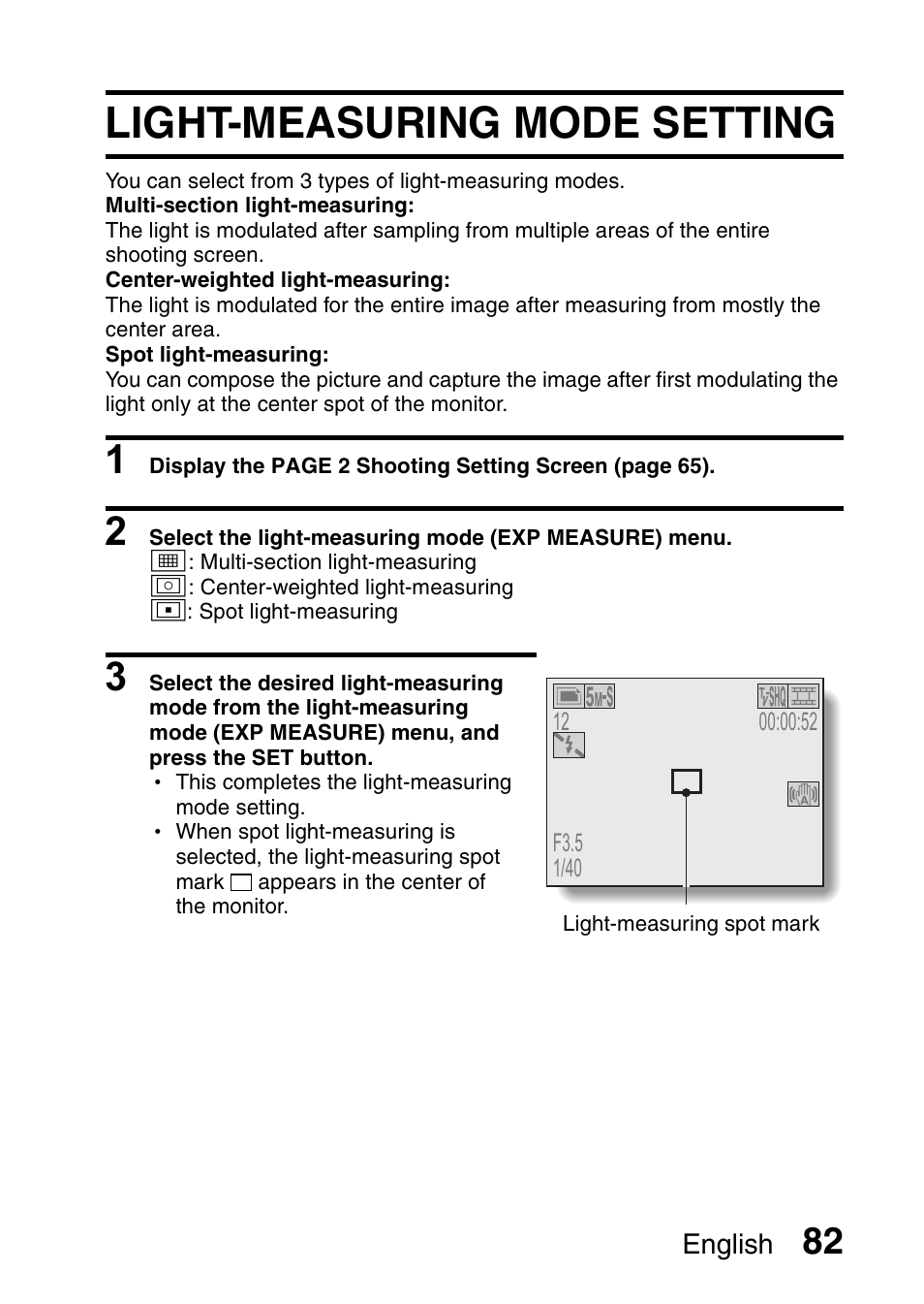 Light-measuring mode setting | Sanyo VPC-HD1E User Manual | Page 88 / 200