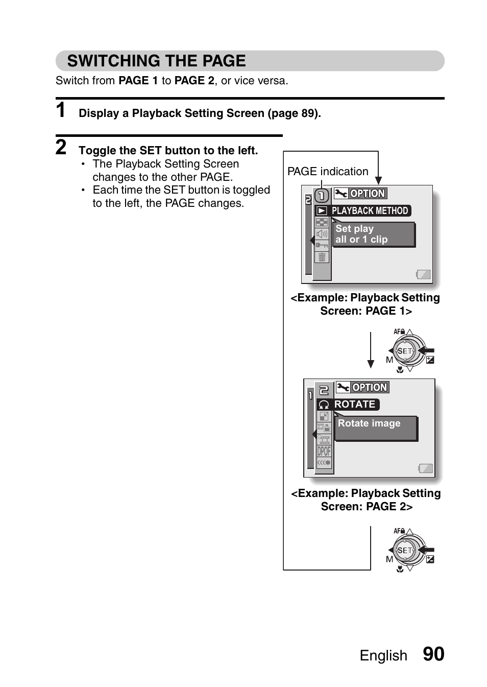 Switching the page, English | Sanyo VPC-HD1E User Manual | Page 96 / 200