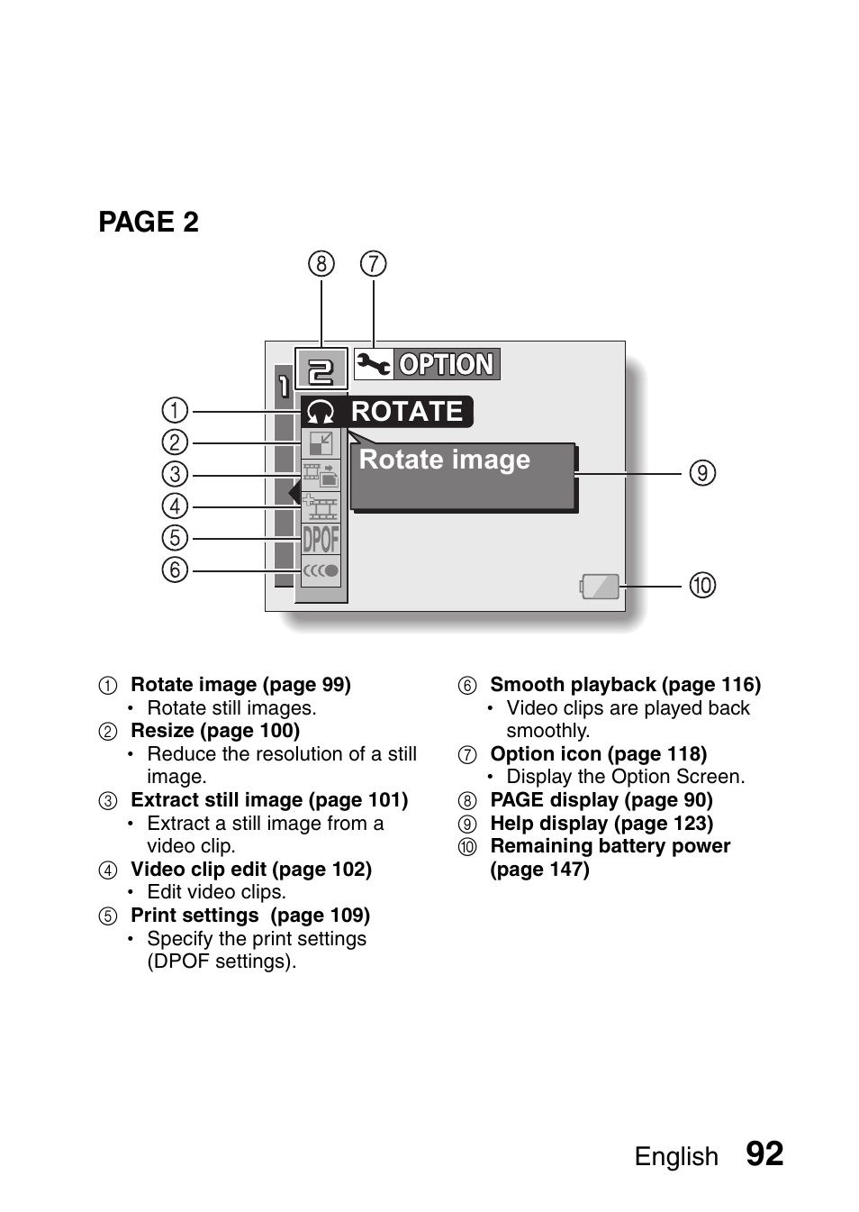 Page 2, Rotate rotate image, English | Sanyo VPC-HD1E User Manual | Page 98 / 200