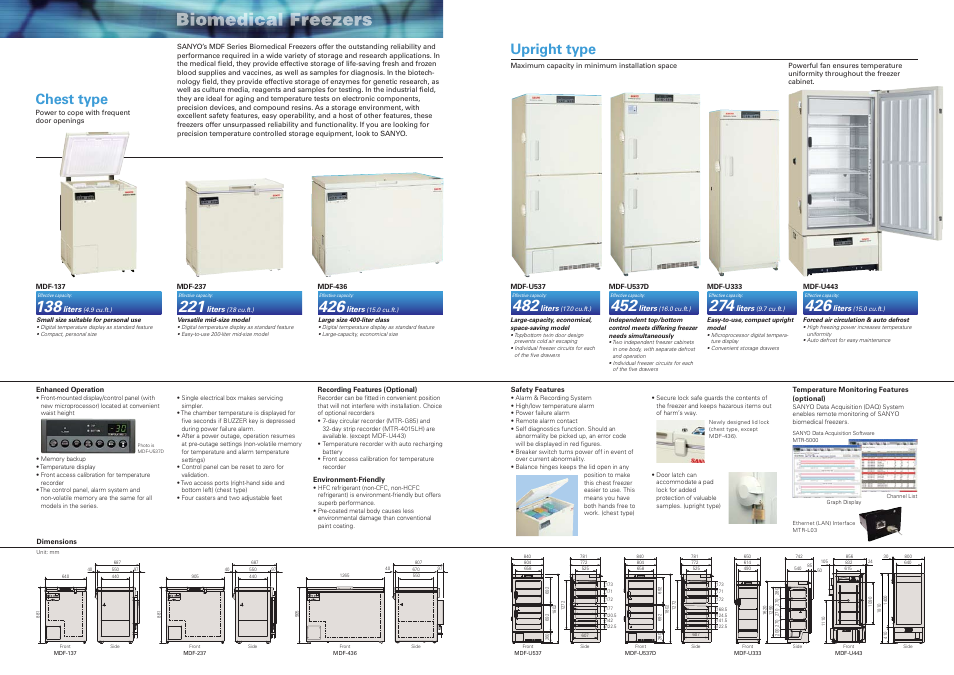 Upright type, Chest type | Sanyo MDF-137 User Manual | Page 2 / 2