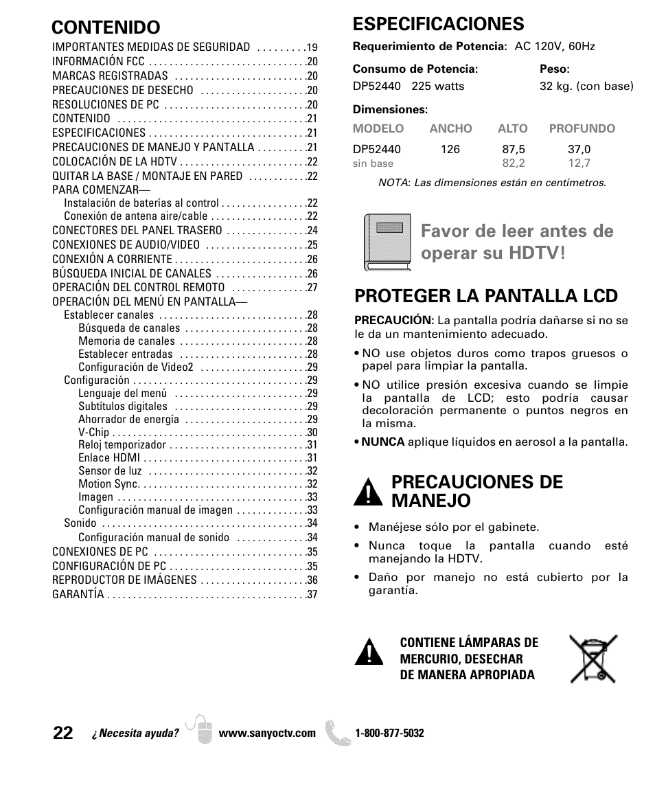 Sanyo DP52440 User Manual | Page 22 / 56