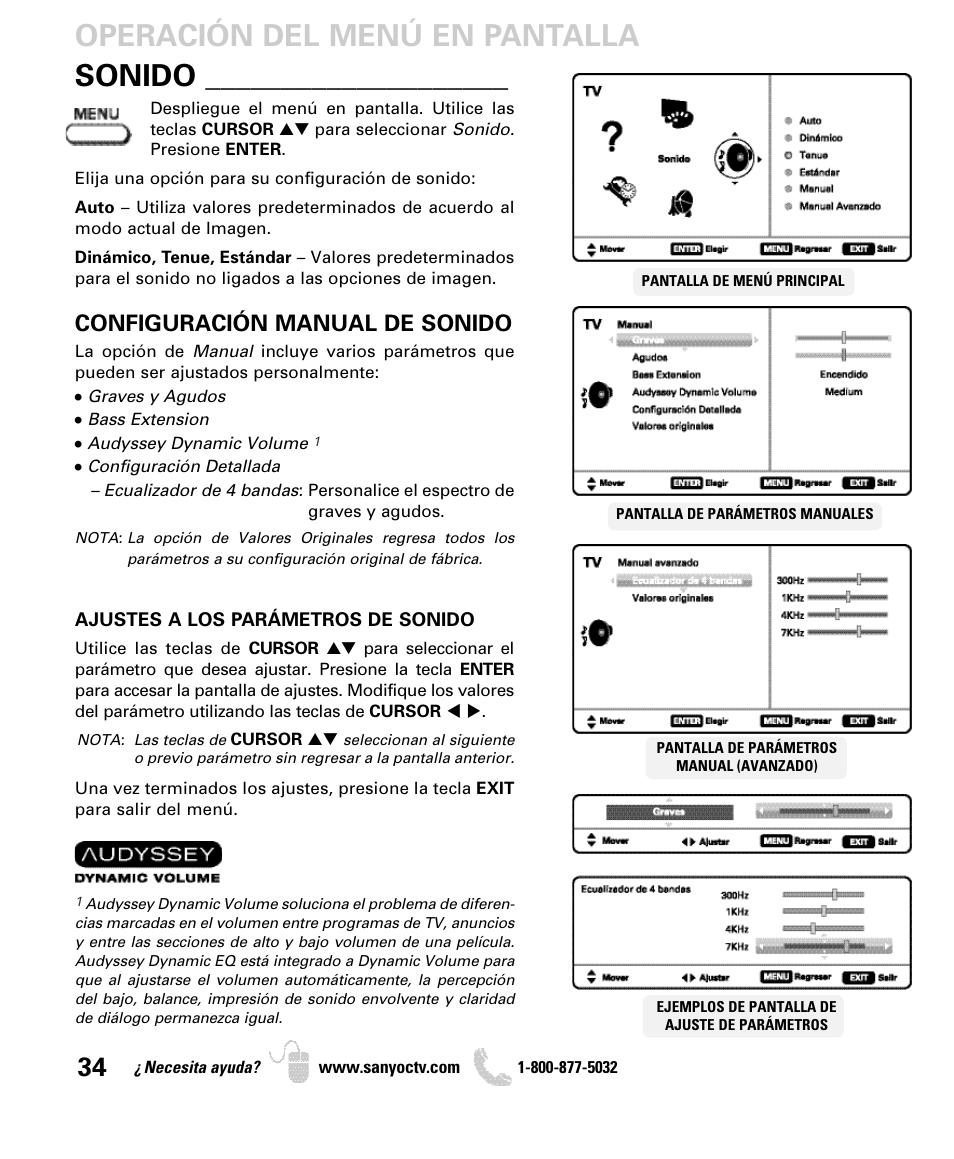 Configuración manual de sonido | Sanyo DP52440 User Manual | Page 34 / 56