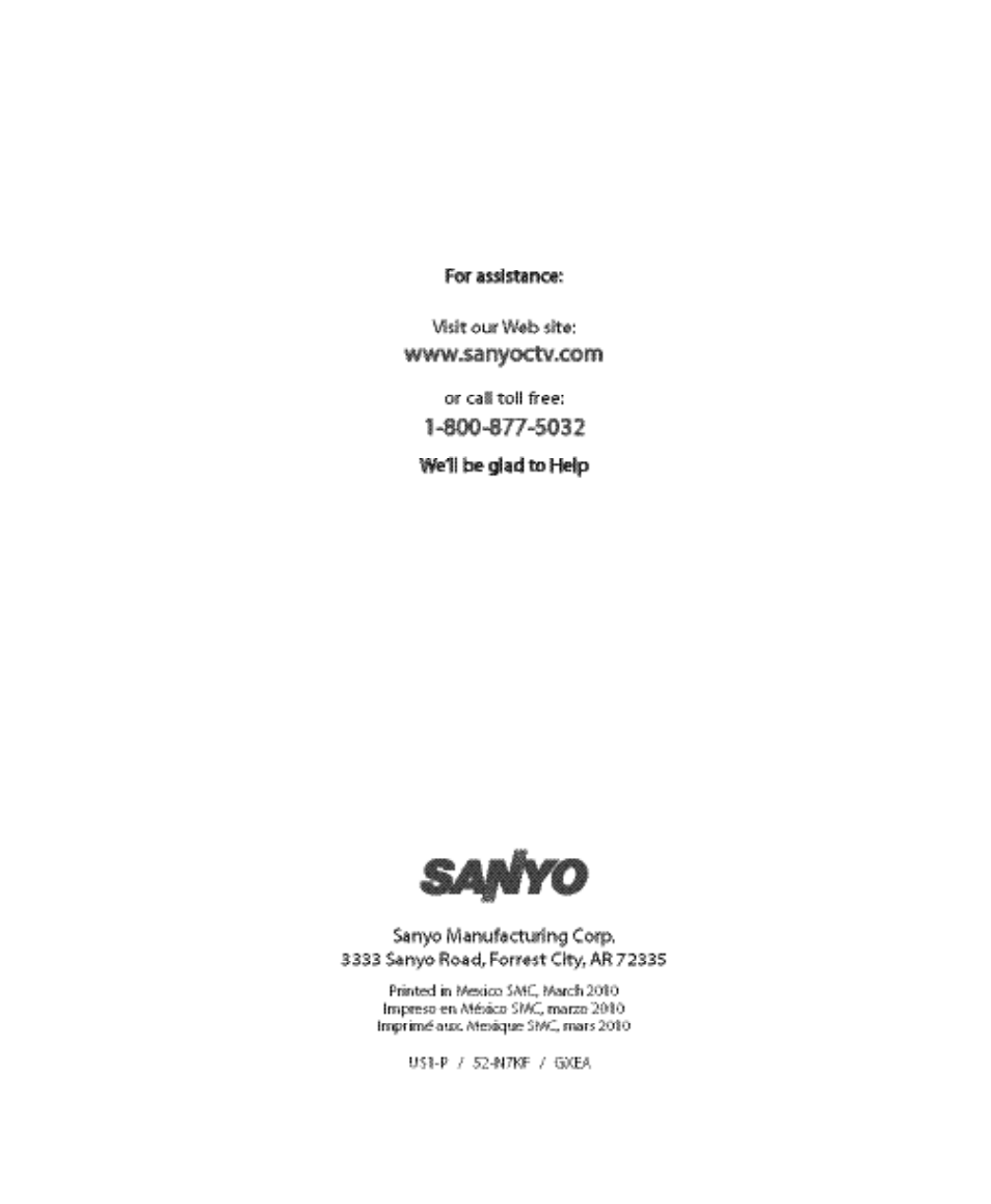 Sanyo DP52440 User Manual | Page 56 / 56