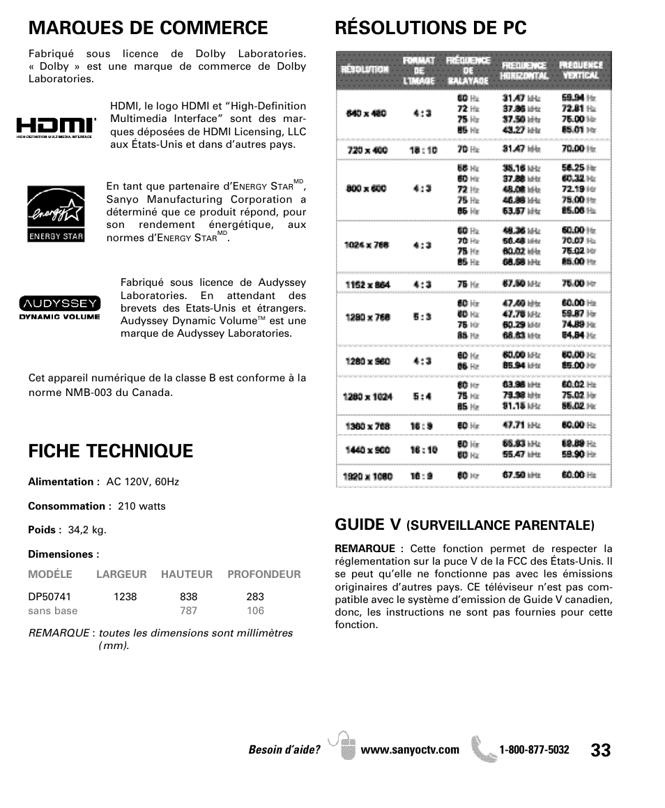 Guide v | Sanyo DP50741 User Manual | Page 33 / 48