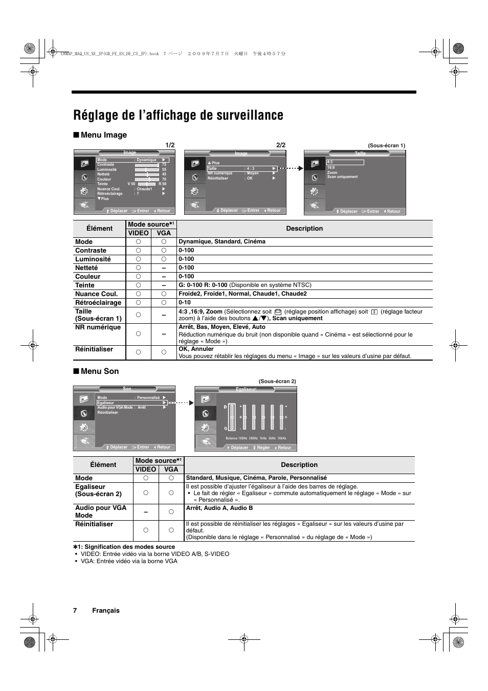 Réglage de l’affichage de surveillance, Menu image ■ menu son | Sanyo VMC-L2617 User Manual | Page 18 / 64