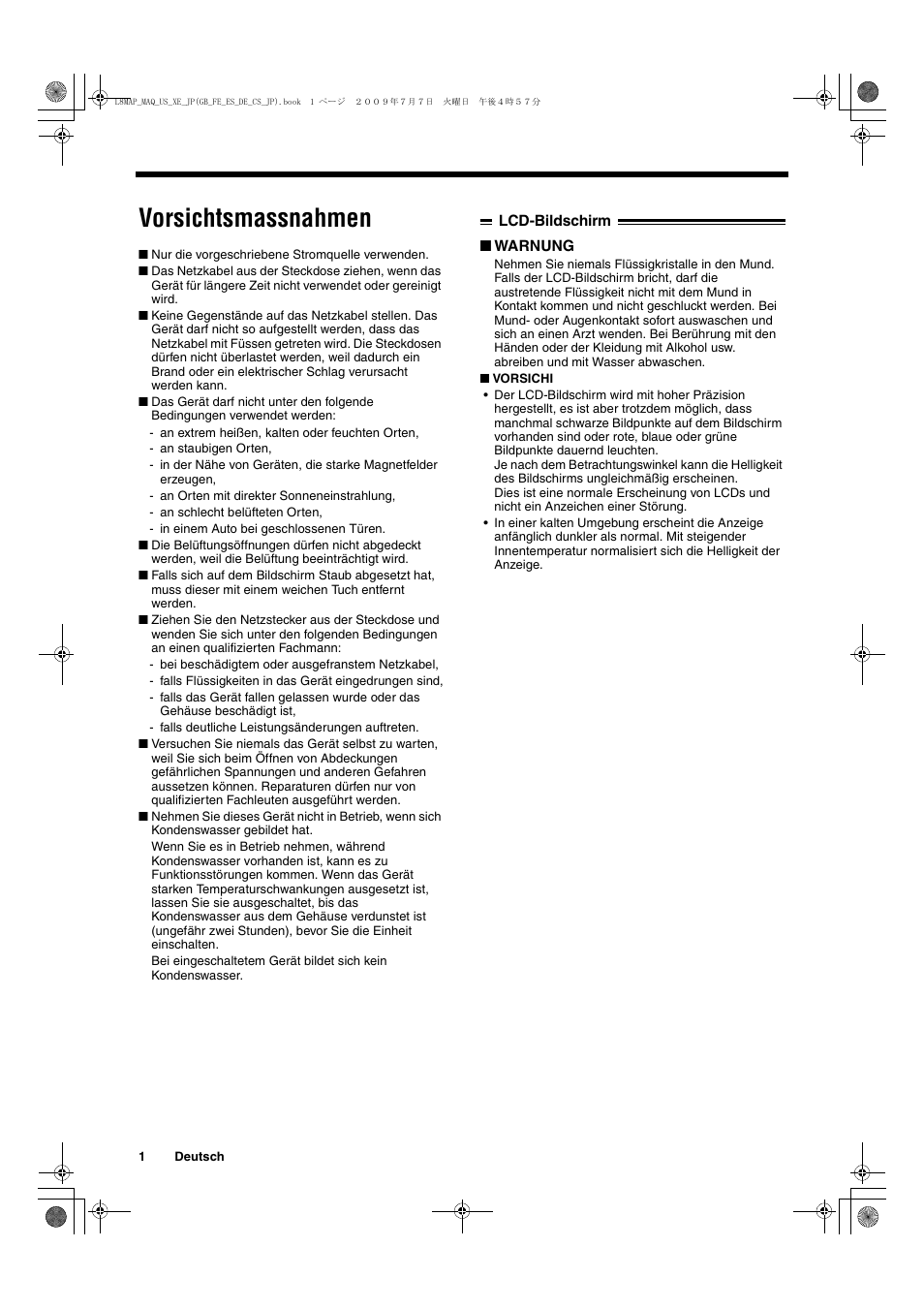 Vorsichtsmassnahmen | Sanyo VMC-L2617 User Manual | Page 32 / 64