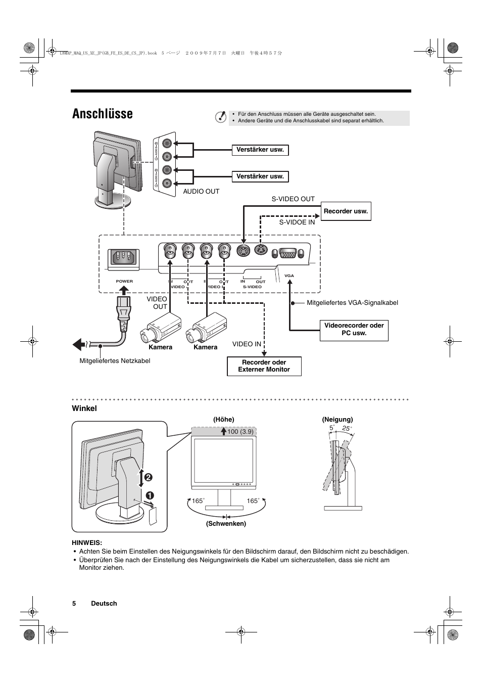 Anschlüsse, Winkel | Sanyo VMC-L2617 User Manual | Page 36 / 64