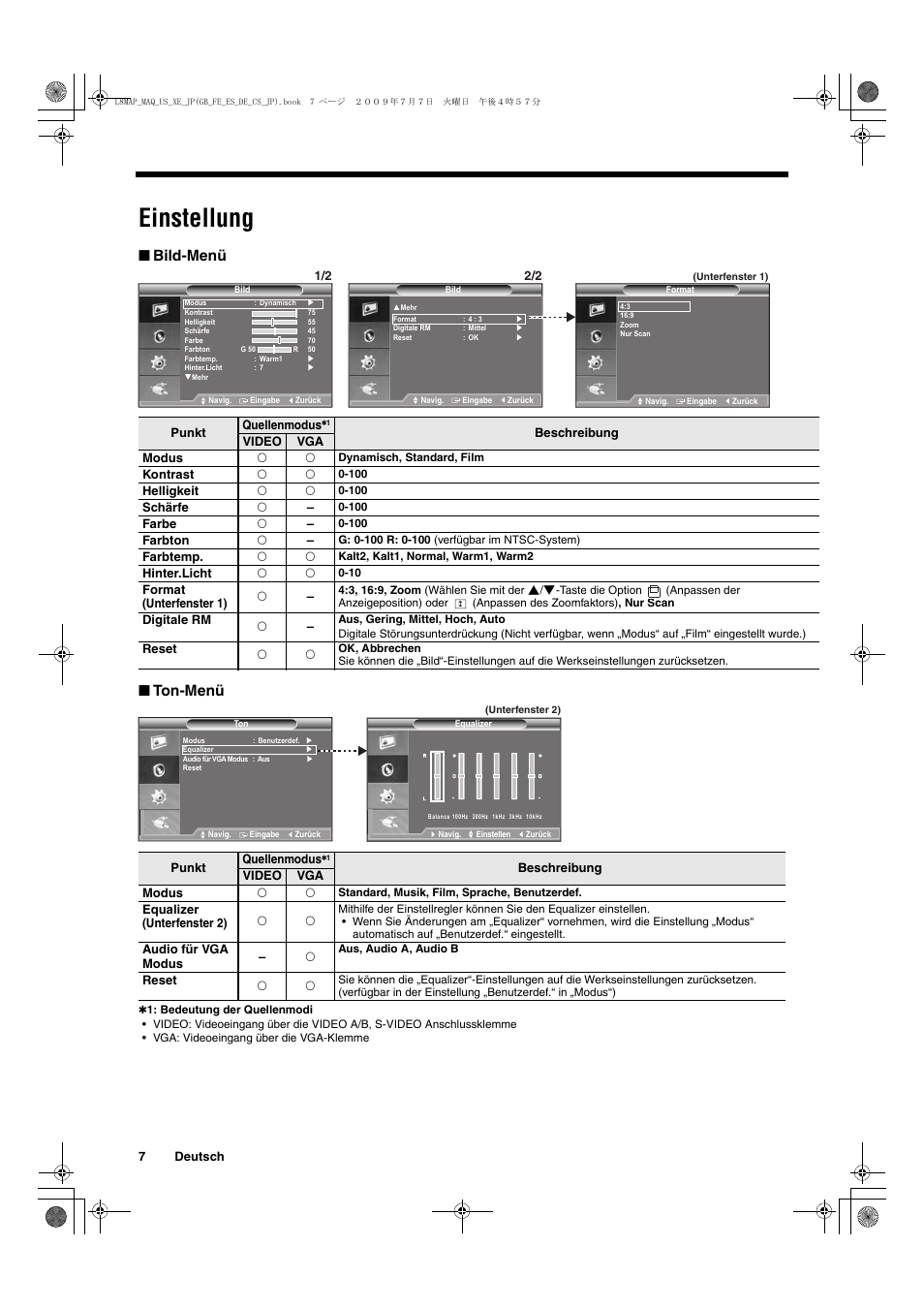 Einstellung, Bild-menü ■ ton-menü | Sanyo VMC-L2617 User Manual | Page 38 / 64