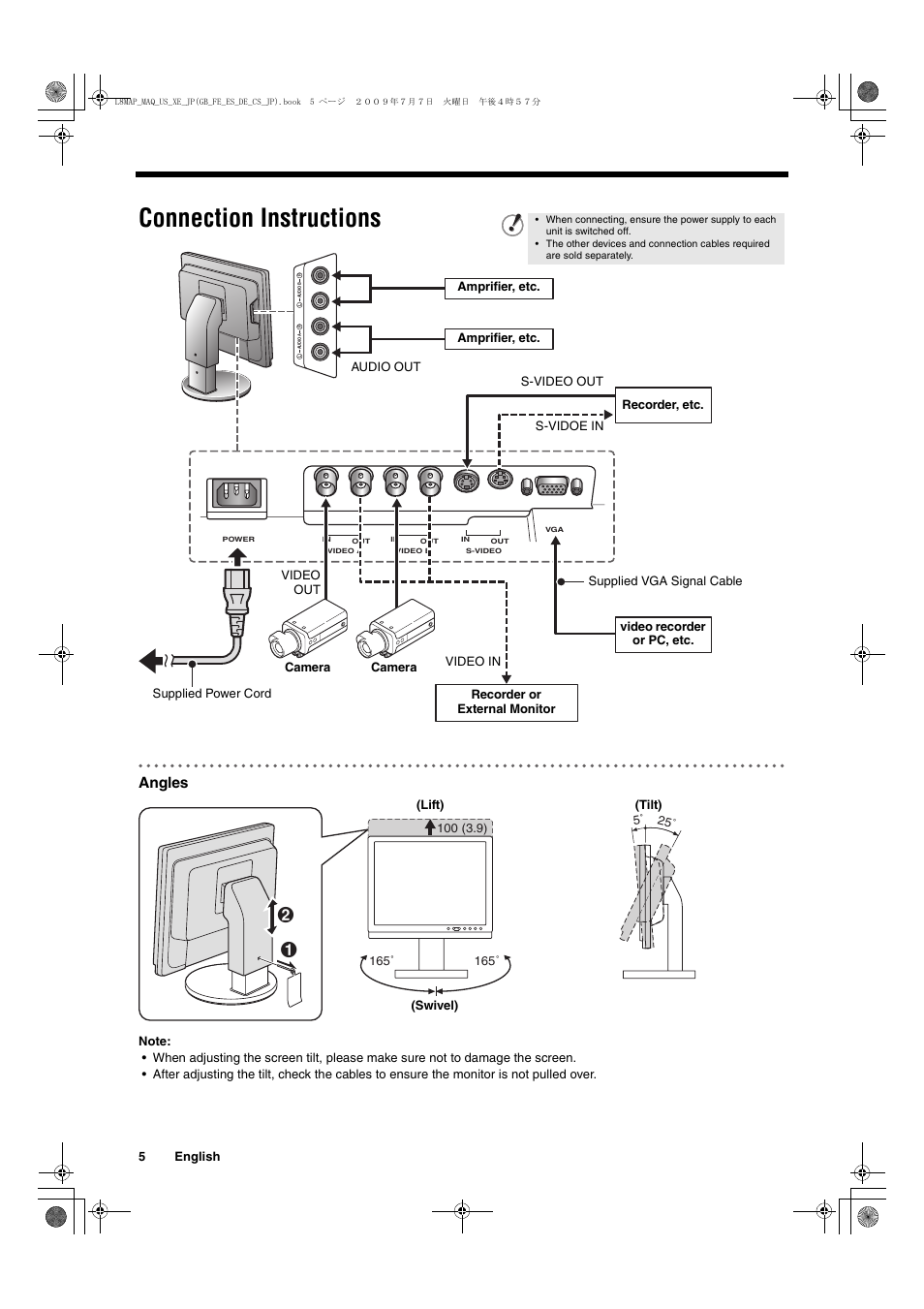 Connection instructions, Angles | Sanyo VMC-L2617 User Manual | Page 6 / 64