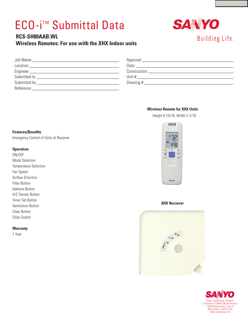 Sanyo RCS-SH80AAB.WL User Manual | 1 page