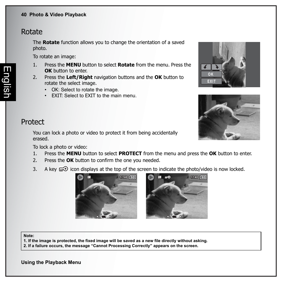 Rotate, Protect, Rotate protect | English | Sanyo VPC-E890 User Manual | Page 56 / 73