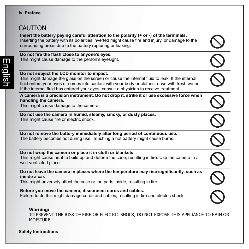 Caution, English | Sanyo VPC-E890 User Manual | Page 6 / 73