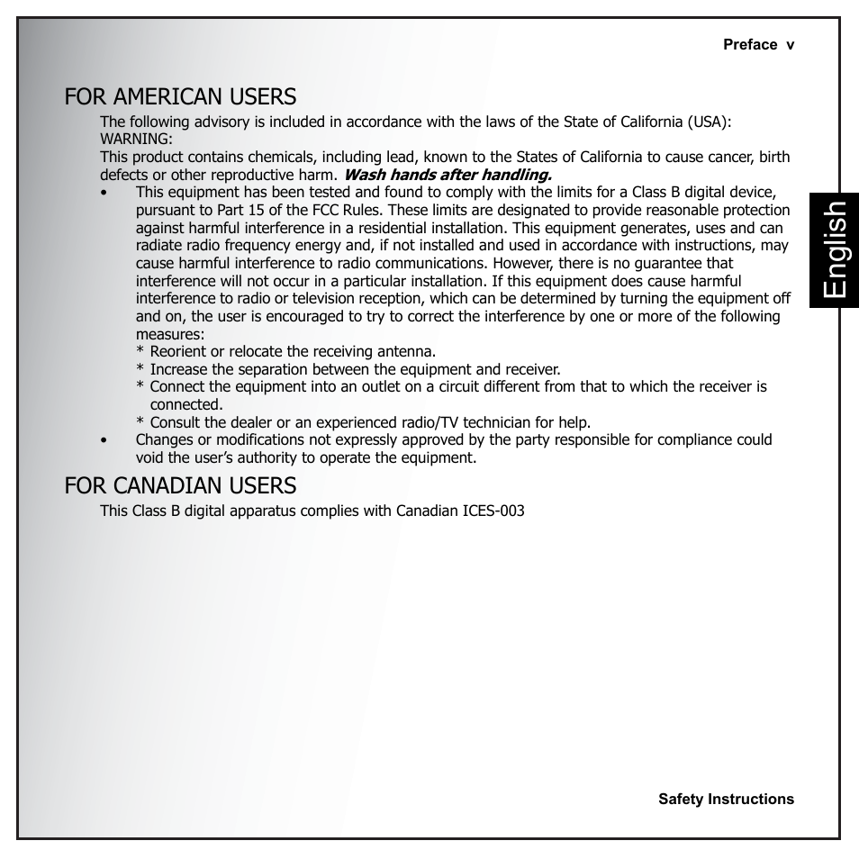 For american users, For canadian users, Eng lish | Sanyo VPC-E890 User Manual | Page 7 / 73