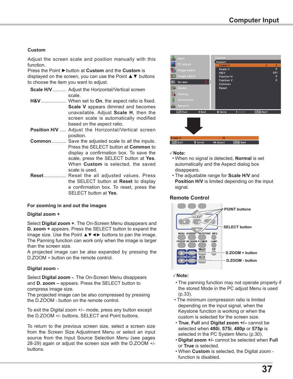 Computer input | Sanyo PLC-WU3800 User Manual | Page 37 / 83