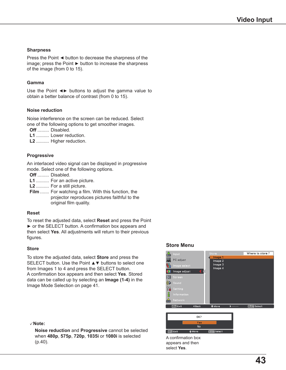 Video input | Sanyo PLC-WU3800 User Manual | Page 43 / 83