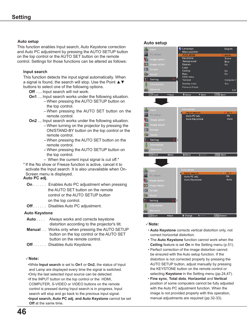 Setting | Sanyo PLC-WU3800 User Manual | Page 46 / 83