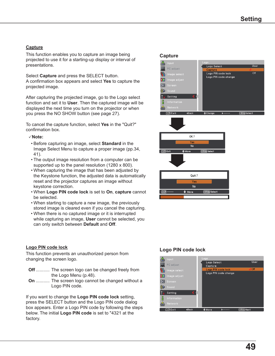 Setting | Sanyo PLC-WU3800 User Manual | Page 49 / 83