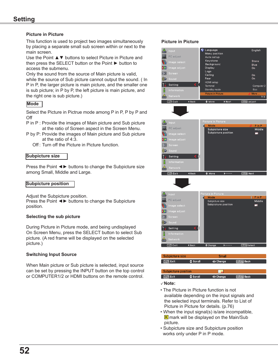 Setting | Sanyo PLC-WU3800 User Manual | Page 52 / 83
