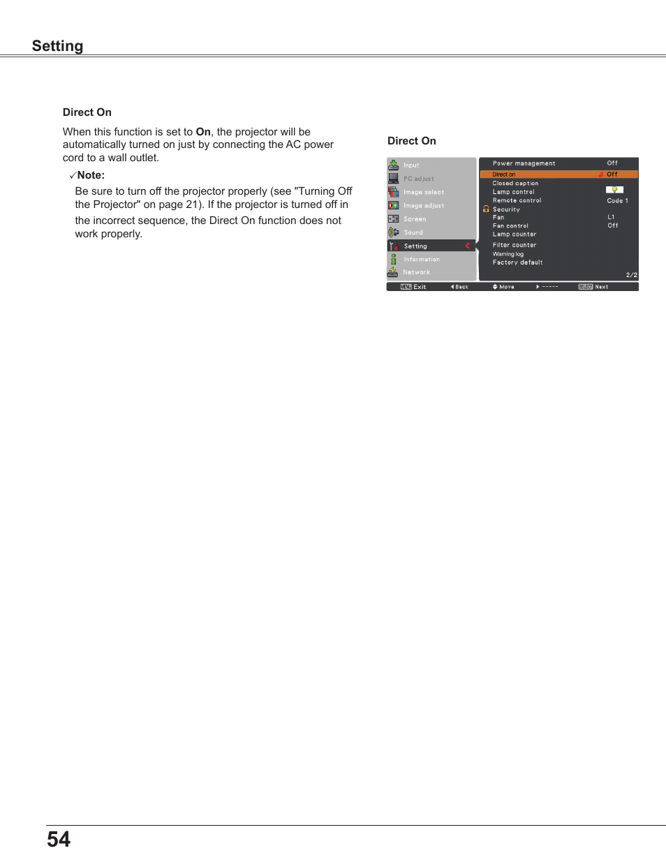Setting | Sanyo PLC-WU3800 User Manual | Page 54 / 83