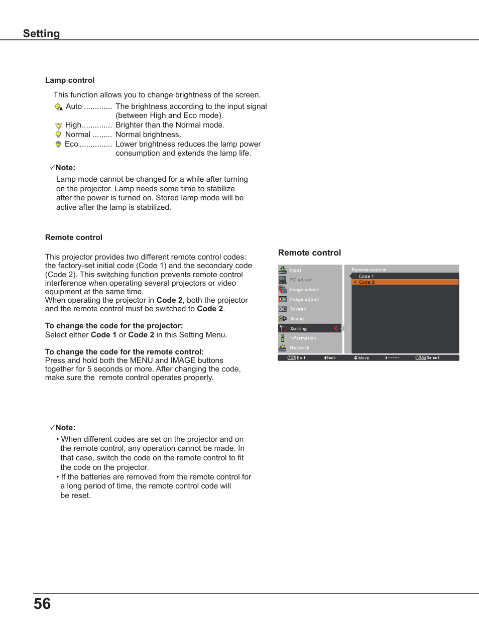 Setting | Sanyo PLC-WU3800 User Manual | Page 56 / 83