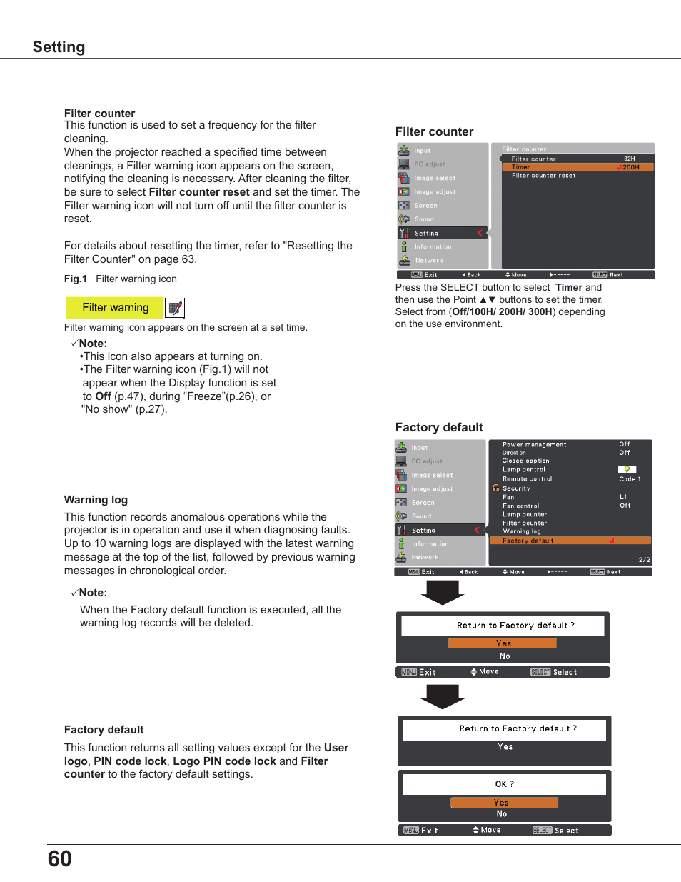 Setting | Sanyo PLC-WU3800 User Manual | Page 60 / 83
