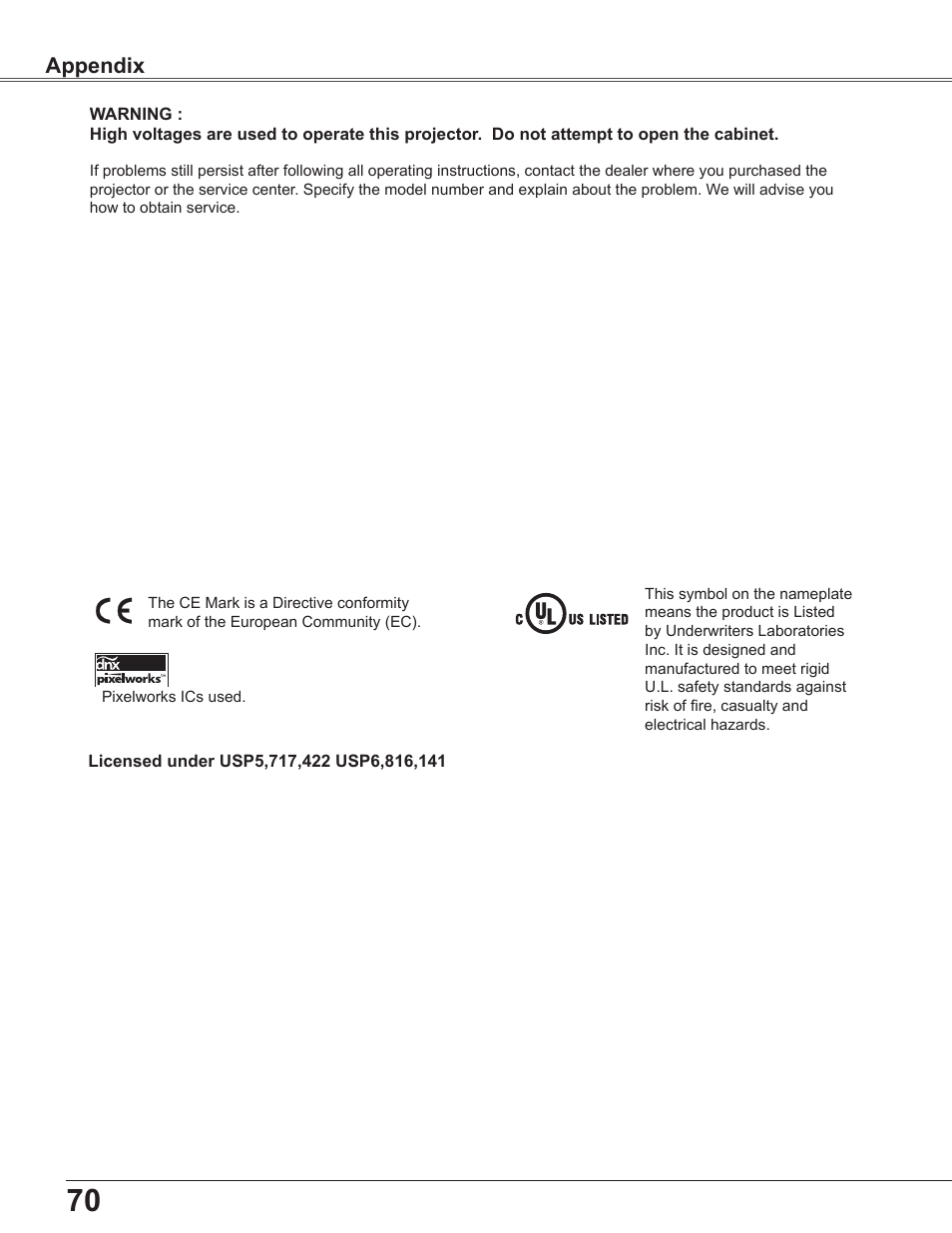 Appendix | Sanyo PLC-WU3800 User Manual | Page 70 / 83