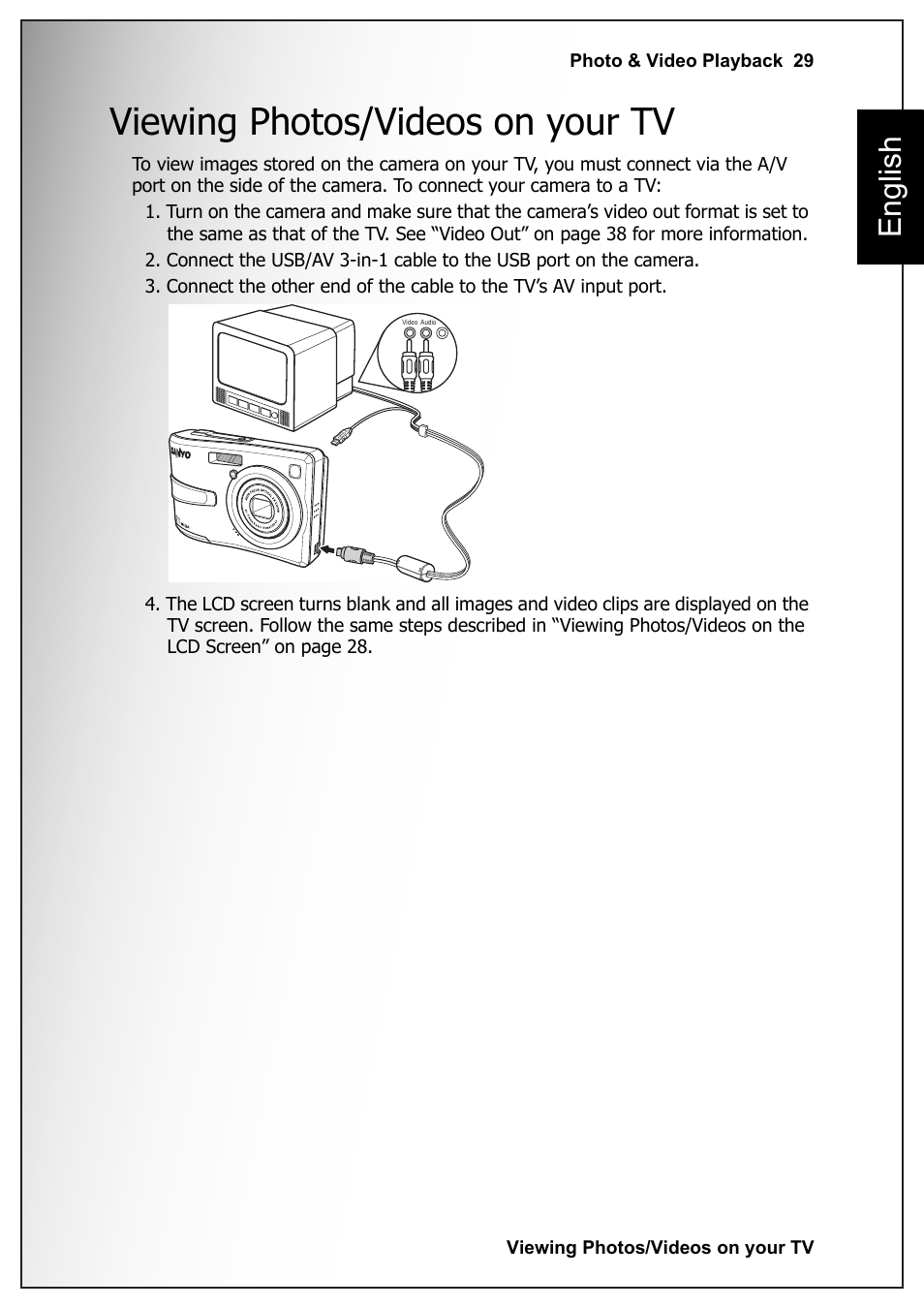 Viewing photos/videos on your tv, English | Sanyo VPC S770 User Manual | Page 43 / 63